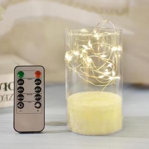 Flameless Candles with Remote embedded Twinkle String Lights Battery Powered Led Candle Christmas Halloween Home Decor