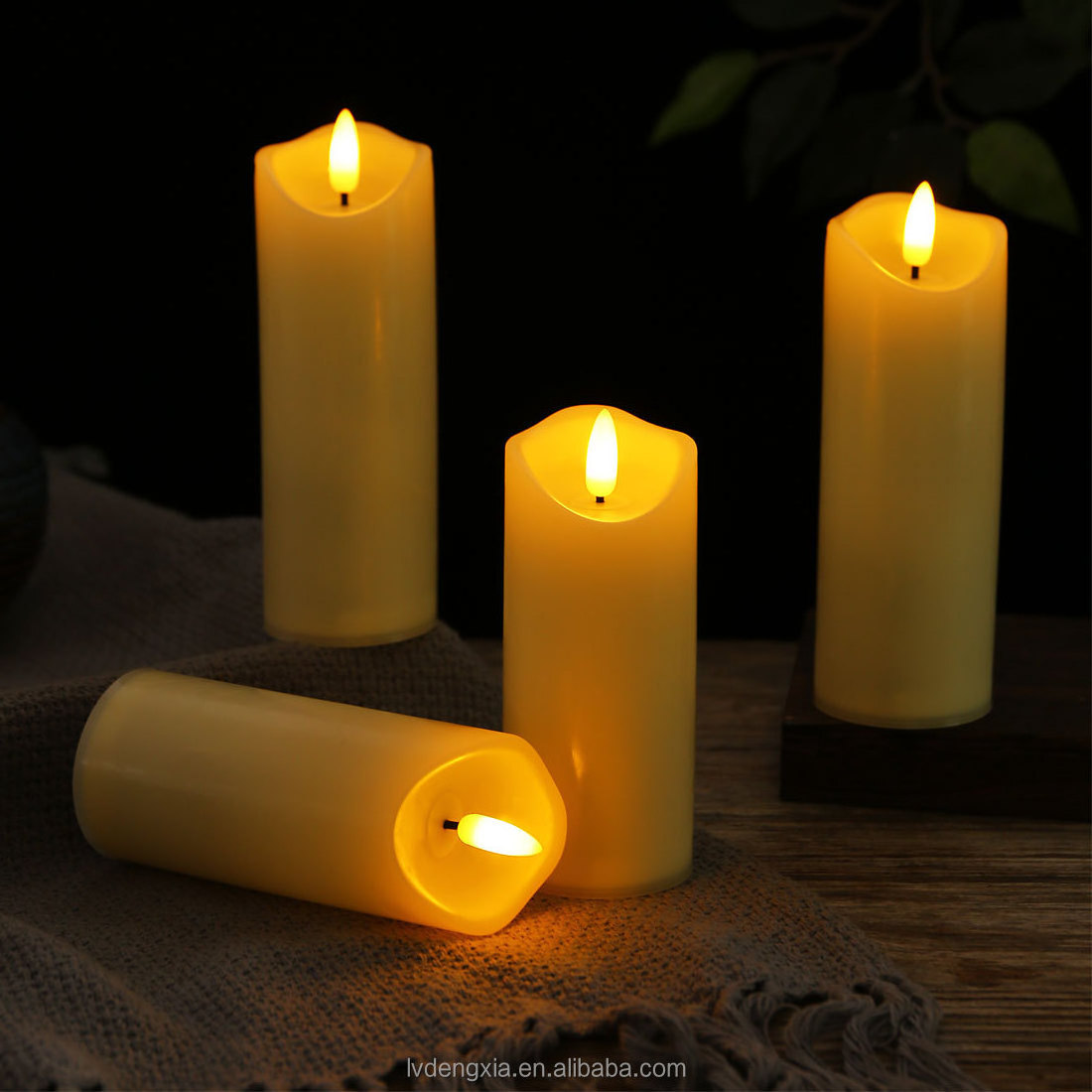 Plastic Flickering Flameless Candles, Moving Flame, Battery Operated LED Pillar Candles with Timer and Remote