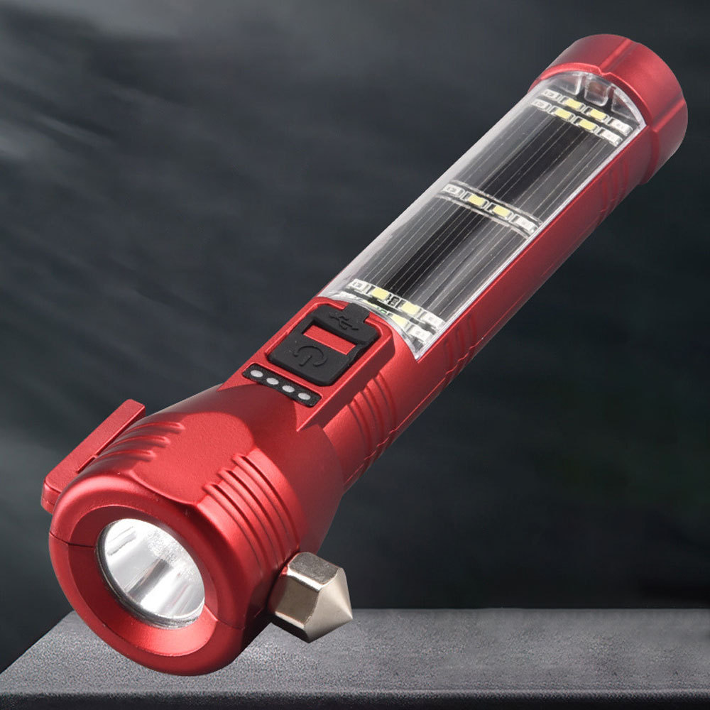 Rechargeable Solar Powered Emergency Flashlight for Outdoor Car Flashlight USB Tactical Multi-Function Torch Emergency Tool