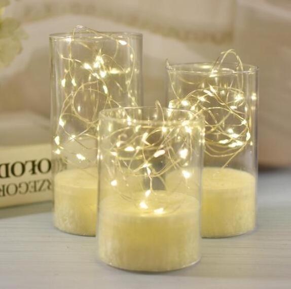 Flameless Candles with Remote embedded Twinkle String Lights Battery Powered Led Candle Christmas Halloween Home Decor