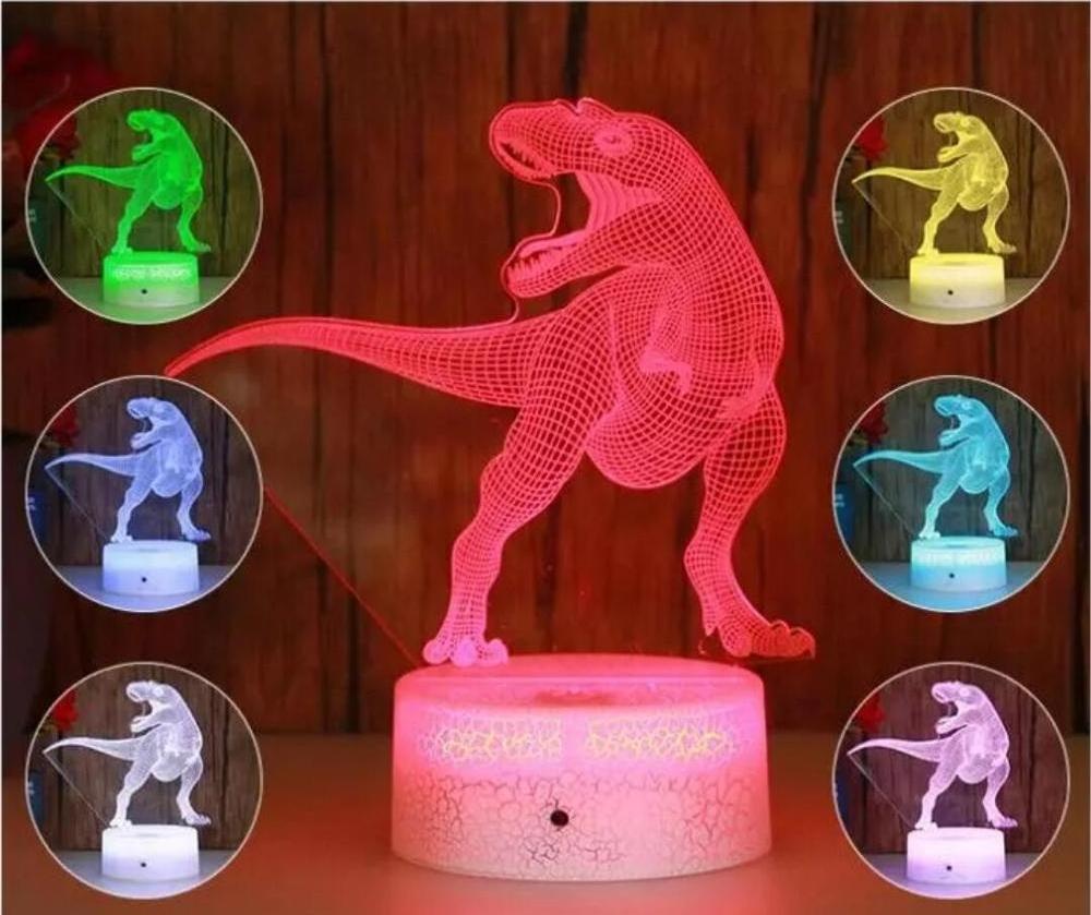 Led night light 3D Illusion Standing Dinosaur Color changing USB Crack Base animal Night Lamp Christmas birthday kids gift