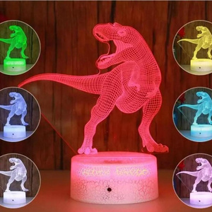 Led night light 3D Illusion Standing Dinosaur Color changing USB Crack Base animal Night Lamp Christmas birthday kids gift