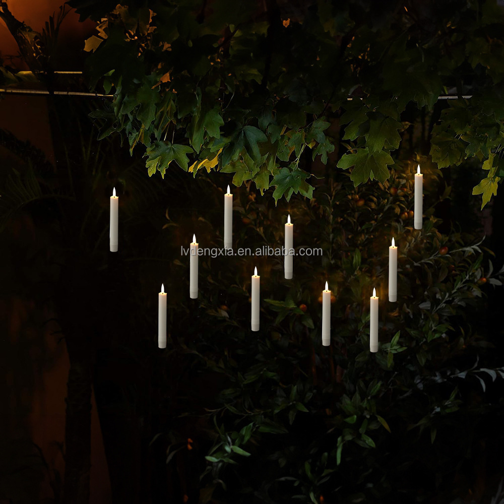 Hanging Floating Candles with magic Wand Remote Flameless Warm White Light Battery Operated Taper Candles for Halloween Xmas