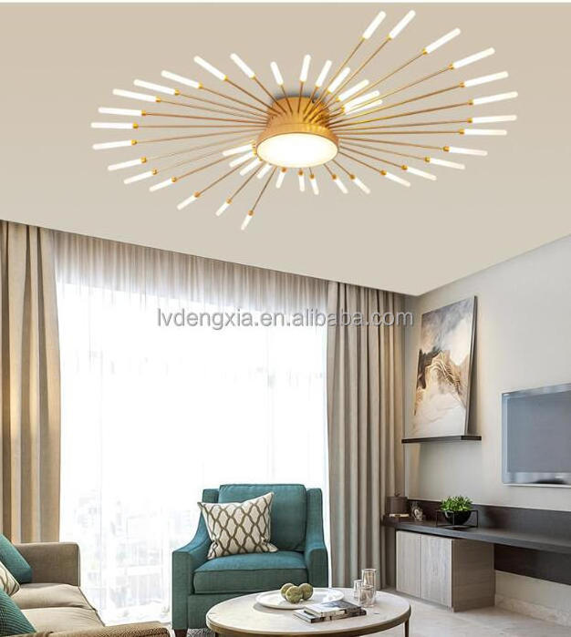 Nordic Gold Sputnik Chandelier Mid-Century Modern Chandelier Light Fixture for Foyer Dining Room Bedroom Firework ceiling light