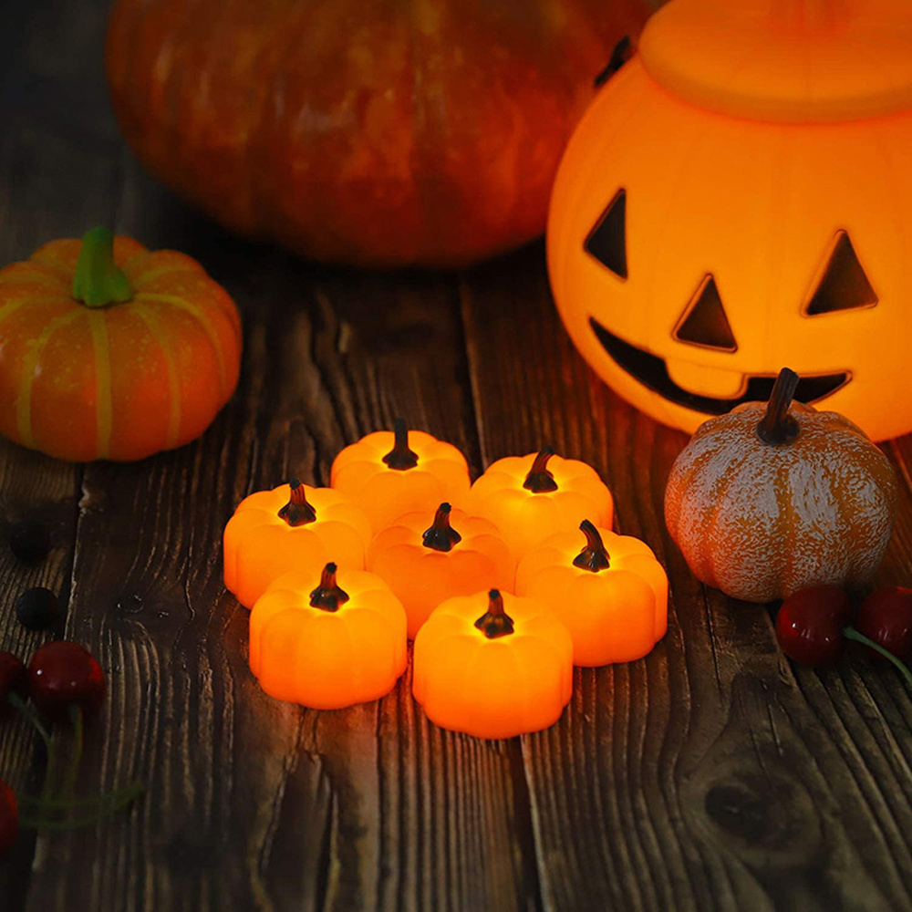 Halloween Pumpkin Light 12 Pack Candle Battery Operated LED Tealight Flickering for Halloween Lights Decoration Party Christmas