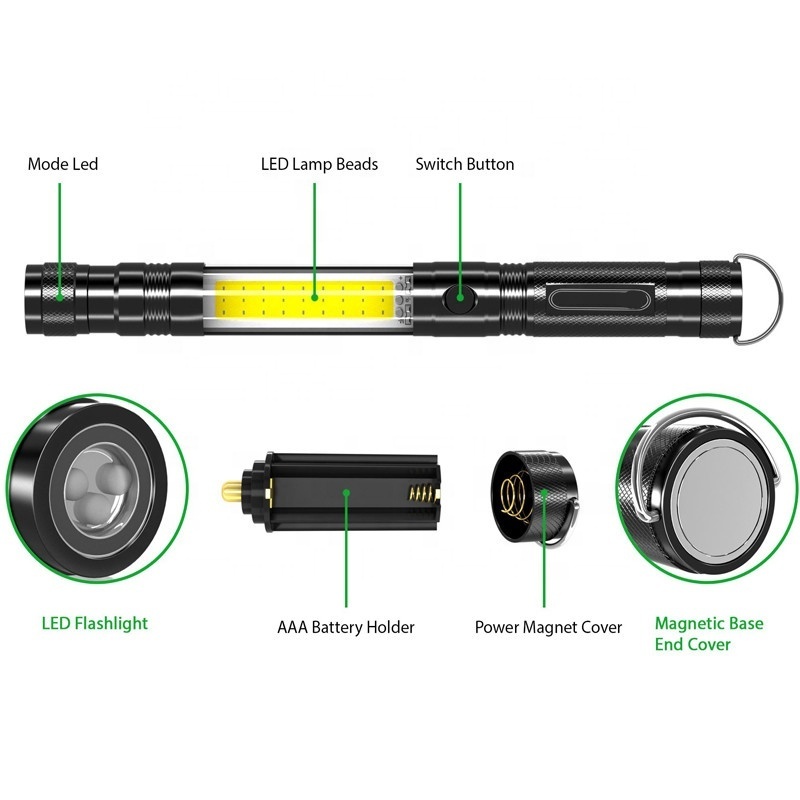 Extendable Magnetic LED Flashlight with Telescoping Magnet Pickup