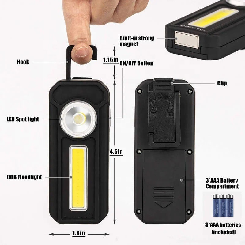 500 Lumens Portable Battery Light With Magnetic Mechanic Light 2 Pack