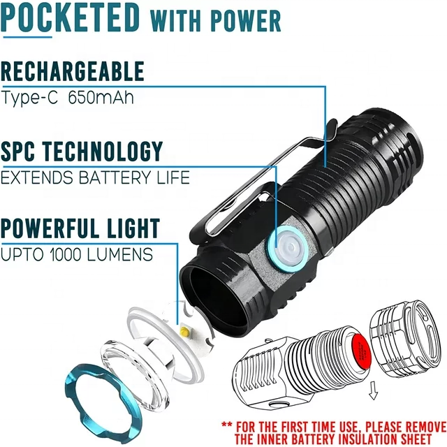 Compact EDC LED Flashlight with Clip 1000 Lumen