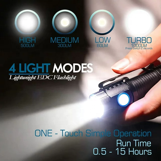 Compact EDC LED Flashlight with Clip 1000 Lumen