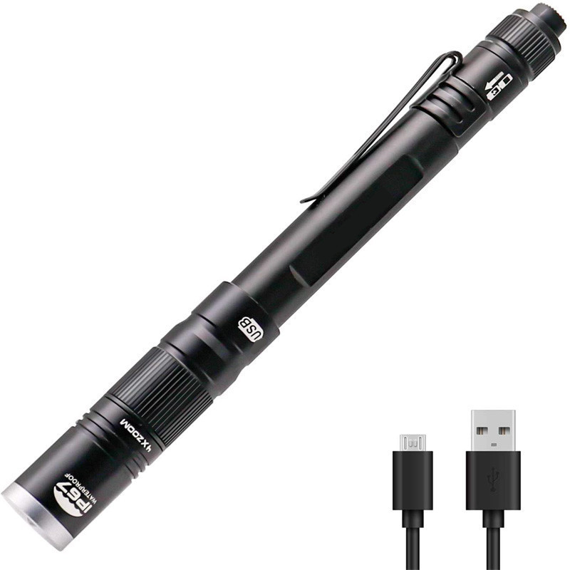 Rechargeable Pen Light Flashlight IP67 Waterproof with Pocket Clip