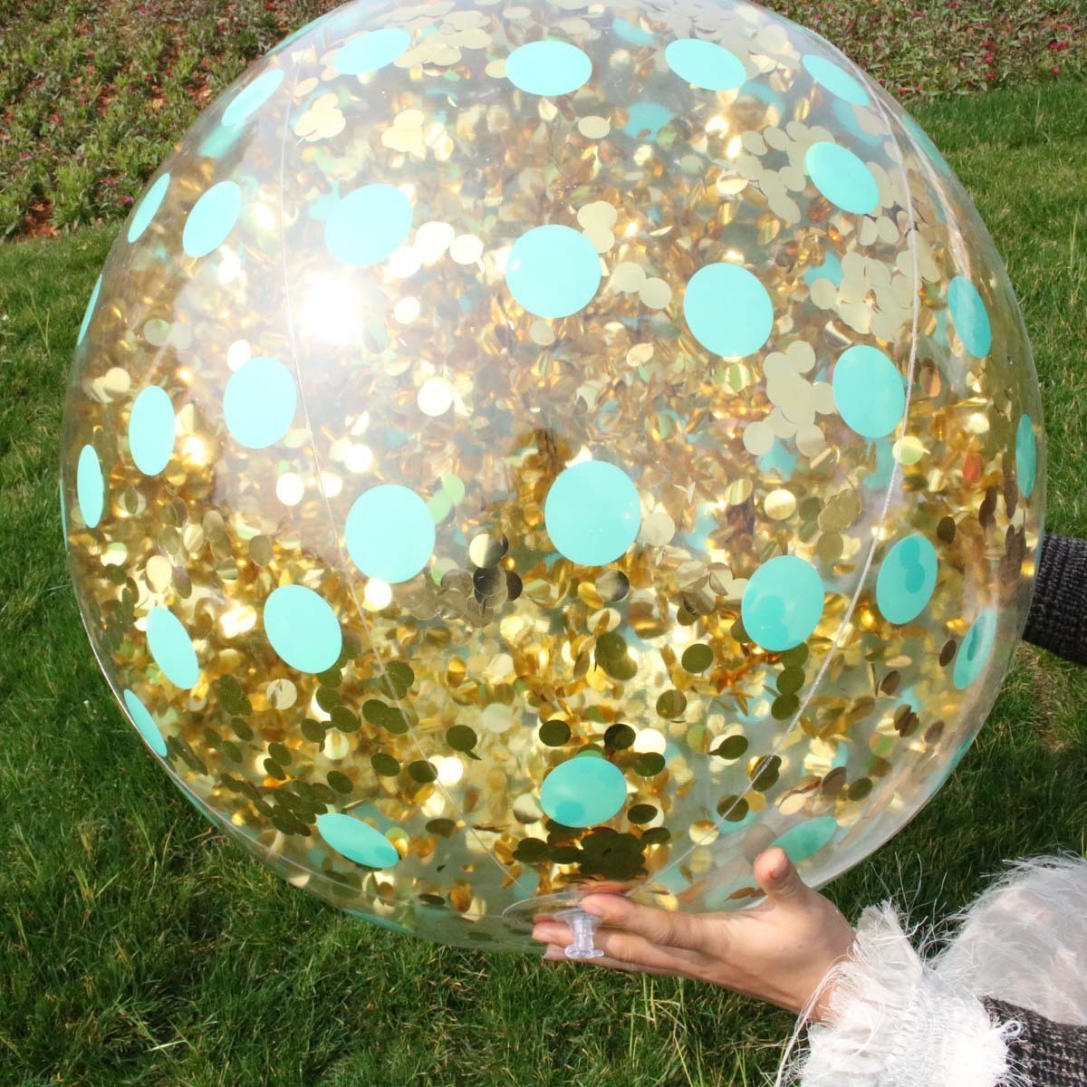 Hot Sale Promotional 16inch Transparent PVC Inflatable Sequin  Beach Ball Water Ball With Sequins Inside