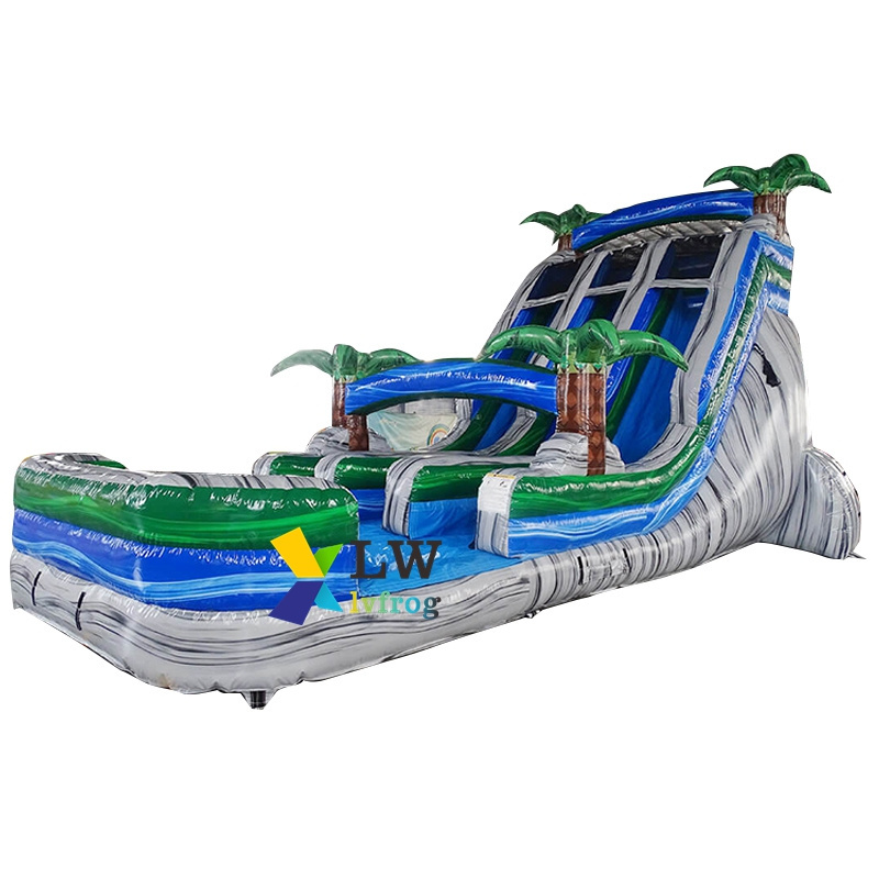 Outdoor commercial giant waterslides with pool double lane water slides marble green and grey inflatable water slide for sale