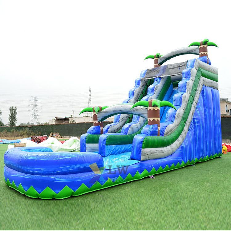 Commercial large blue crush dual lane waterslides coconut palm tree backyard blow up inflatable water slide with pool for adults