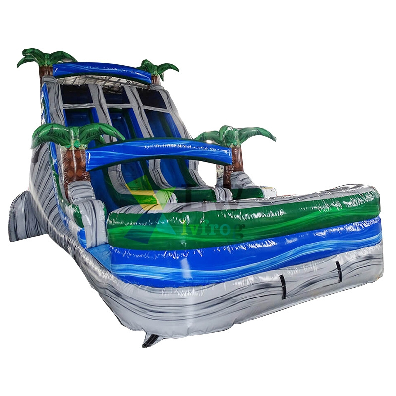 Outdoor commercial giant waterslides with pool double lane water slides marble green and grey inflatable water slide for sale