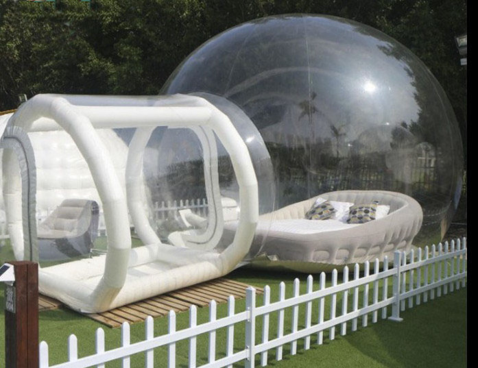 Outdoor Rental Camping Clear Transparent Inflatable Crystal Bubble Tent / Inflatable Bubble Dome Tent With Tunnel