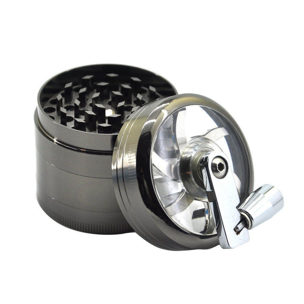 Lvhe Smoke Shop Wholesale Zinc Tobacco Grinder Hand Crank Herb Grinder 63mm with Window