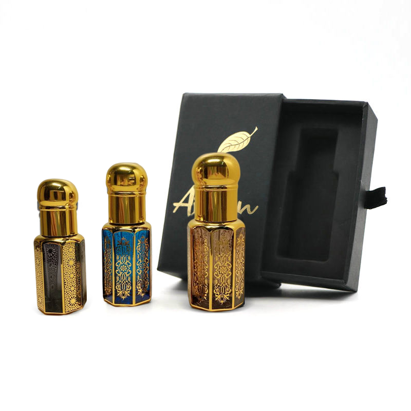 Custom Luxury Empty Essential Oil Tola Attar Bottles Boxes Set Magnetic Packaging Coffret Parfum Arabic Attar Bottles With Box