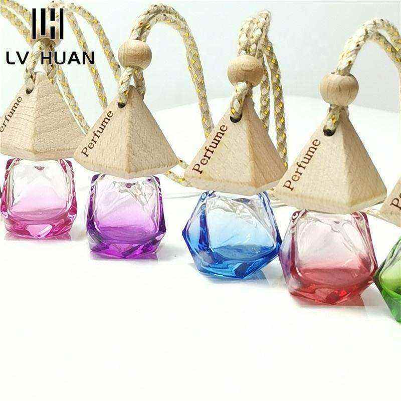 8ml Car Pendant Car Perfume Bottle Aromatherapy Pyramid Lid Rhombus Polygonal  Color Bottle