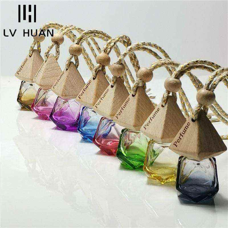 8ml Car Pendant Car Perfume Bottle Aromatherapy Pyramid Lid Rhombus Polygonal  Color Bottle