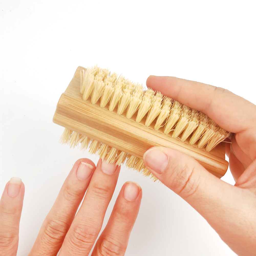 Bamboo Wooden Nail Brush Two-side Firm Nature Wooden Pig Bristles Scrub Brush For Toes And Nails Cleaning Nail Brush