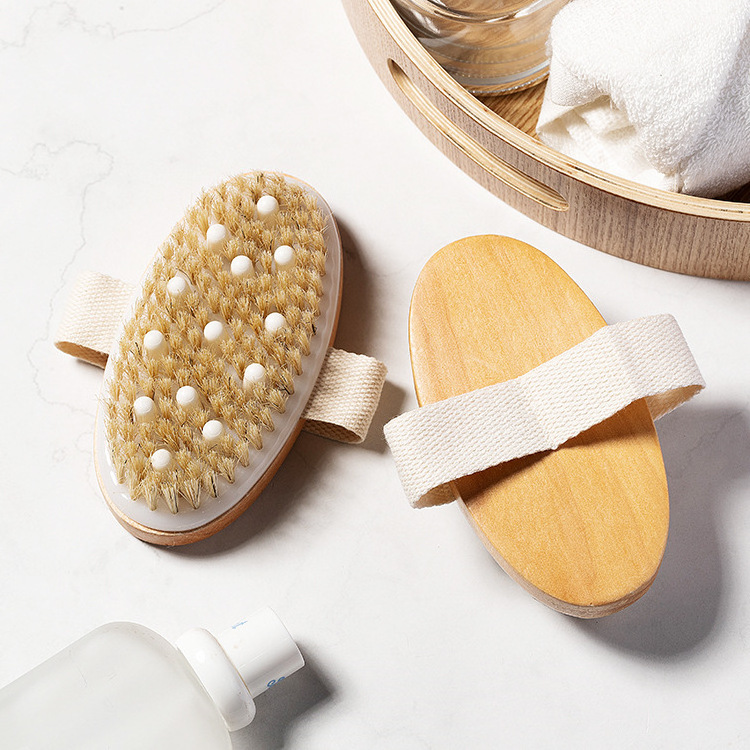 Soft Natural Bristles Wood Bamboo Exfoliating Scrub Brush Bath Shower Brush Exfoliating Dry Skin Body Brush