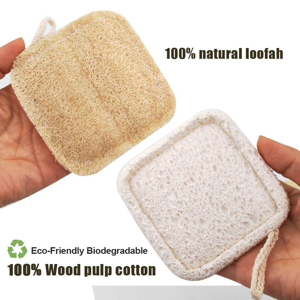 Kitchen Cellulose Dish Cleaning Sponge Biodegradable Square Shaped Loofah Wood Pulp Sponge for Washing Dishes