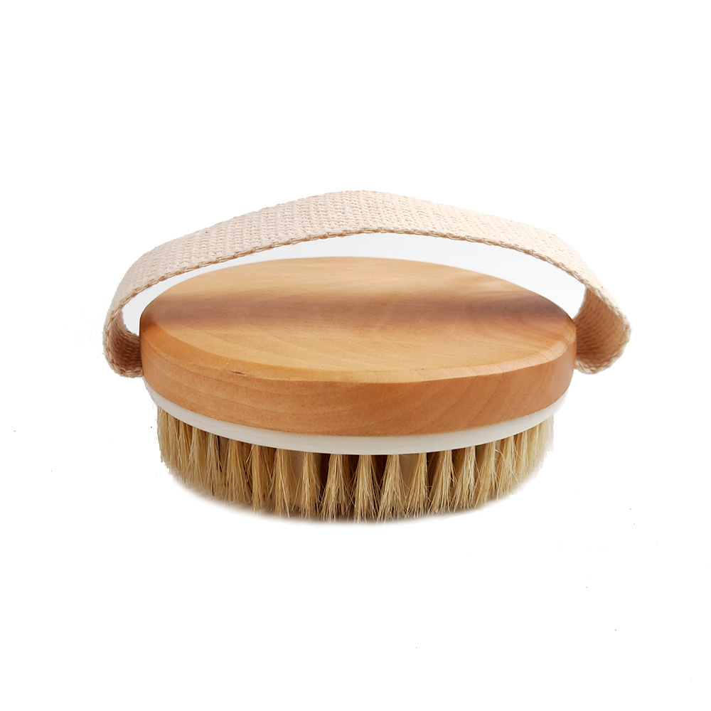 Wholesale Customized Logo Natural Boar Bristle Exfoliating Round Bath Brush Organic Dry Wooden Bath Body Massage Brush