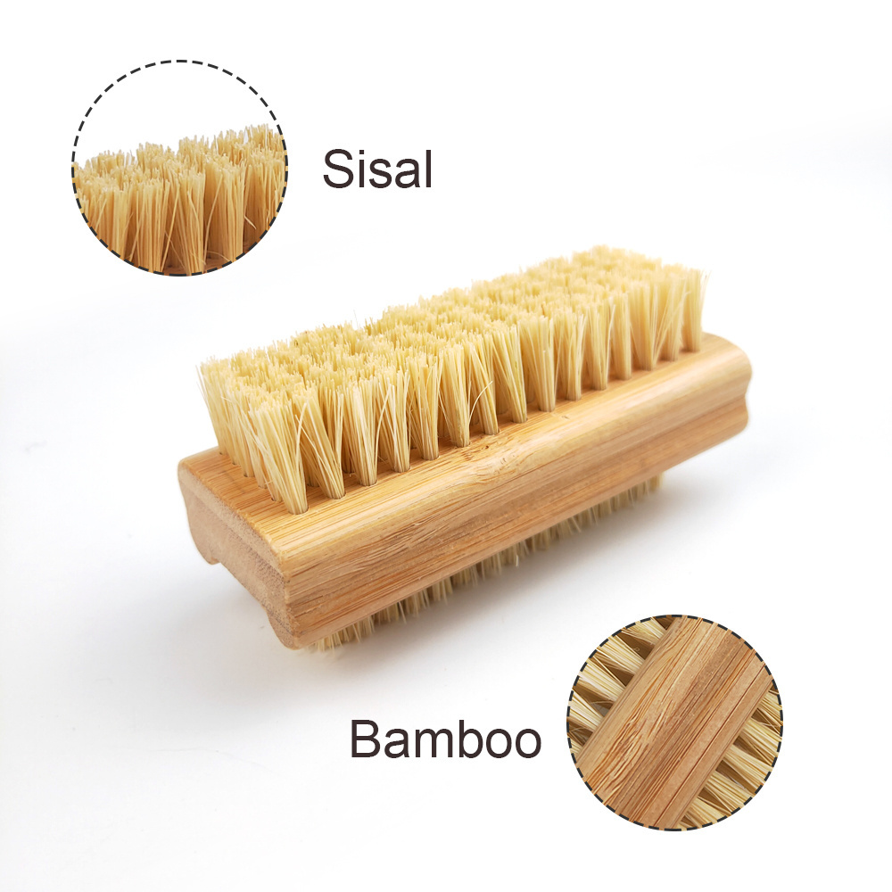 Bamboo Wooden Nail Brush Two-side Firm Nature Wooden Pig Bristles Scrub Brush For Toes And Nails Cleaning Nail Brush