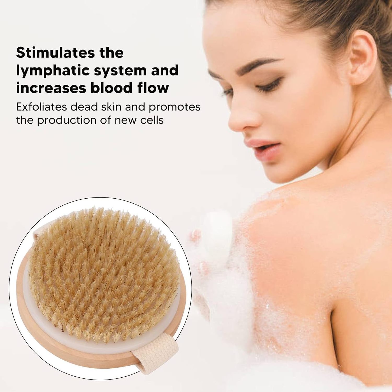 Custom Logo Natural Boar Exfoliating shower Brush Bath Shower Scrubber Round Wooden Body Brush Dry Massage Brush