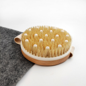 Wholesale Customized Logo Natural Boar Bristle Exfoliating Round Bath Brush Organic Dry Wooden Bath Body Massage Brush