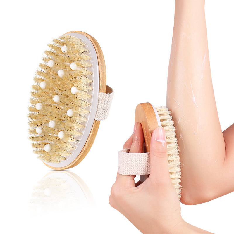 Soft Natural Bristles Wood Bamboo Exfoliating Scrub Brush Bath Shower Brush Exfoliating Dry Skin Body Brush