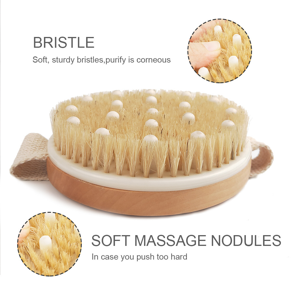 Wholesale Customized Logo Natural Boar Bristle Exfoliating Round Bath Brush Organic Dry Wooden Bath Body Massage Brush