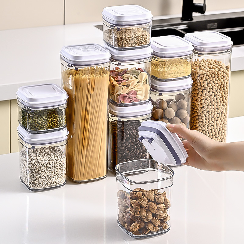 Mascot Bpa-free Pop Up Airtight Plastic Jar Kitchen Organizer Sealed Tank for Fusilli Cereal Dry Food Storage Bin Box Container