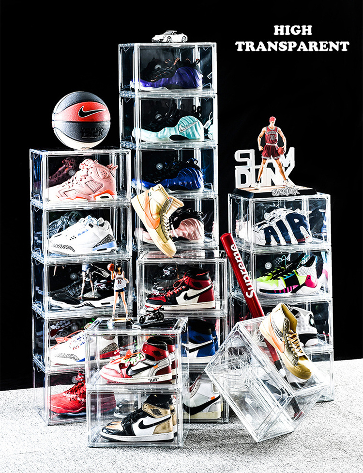 Mascot Acrylic Shoe Case Sneaker Storage Box Transparent Stackable AJ Magnetic Drop Side Lady Men's