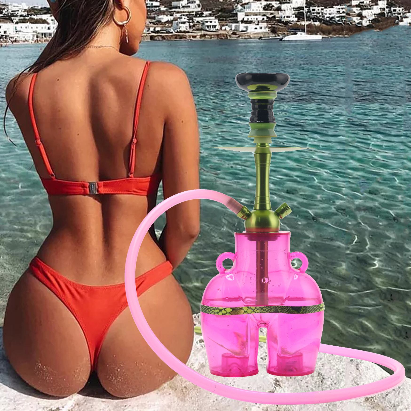 Mascot New acrylic hookah ass hooka 2 hose hubbly bubbly lounge furniture LED chicha wholesale set