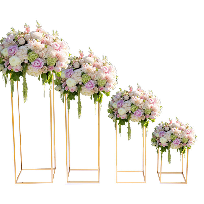 Mascot New Arrival Indian Wedding Centerpiece 4pieces Set Modern Gold Frame Vases DIY Floral Stand For