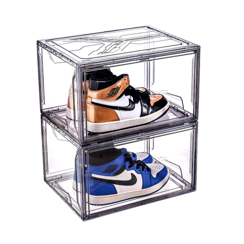 Mascot Acrylic Shoe Case Sneaker Storage Box Transparent Stackable AJ Magnetic Drop Side Lady Men's