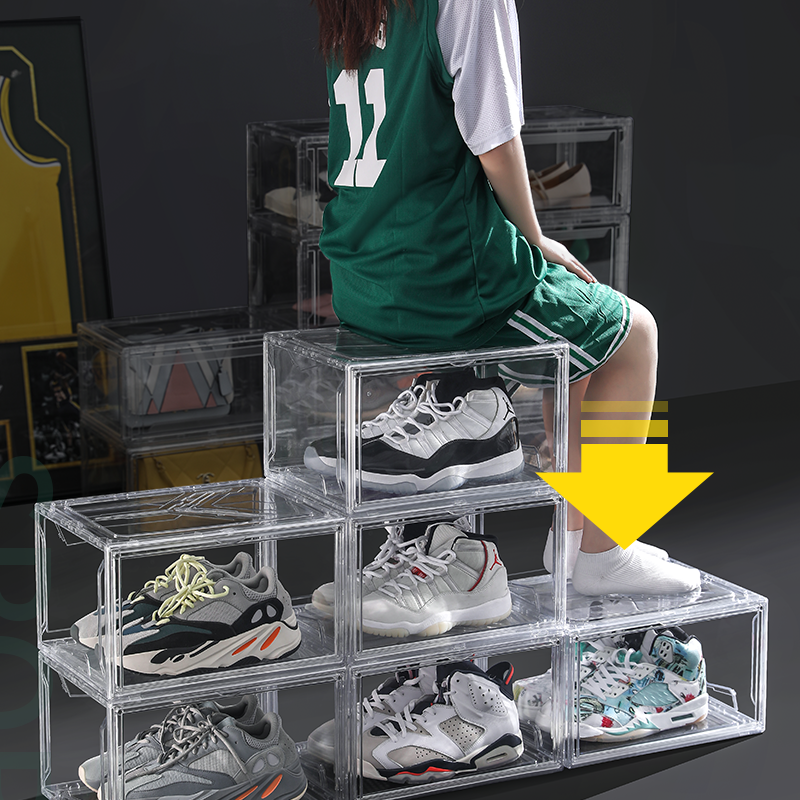 Mascot Acrylic Shoe Case Sneaker Storage Box Transparent Stackable AJ Magnetic Drop Side Lady Men's