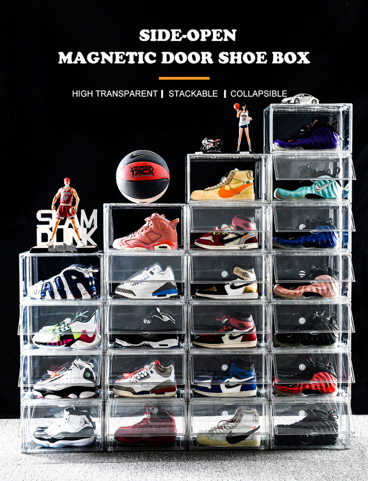 Mascot Acrylic Shoe Case Sneaker Storage Box Transparent Stackable AJ Magnetic Drop Side Lady Men's