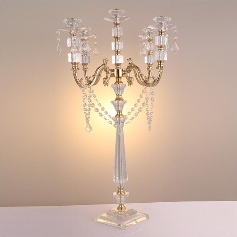 Mascot Romantic Royal Wedding Decoration Style Elegant Luxury Crystal 5 Arms Graceful Acrylic Candelabra