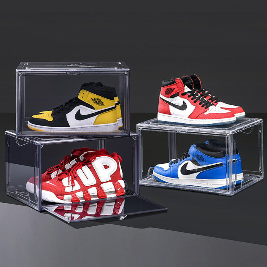 Mascot Acrylic Shoe Case Sneaker Storage Box Transparent Stackable AJ Magnetic Drop Side Lady Men's