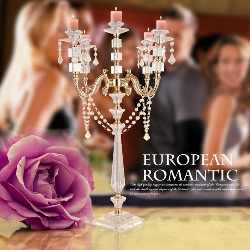 Mascot Romantic Royal Wedding Decoration Style Elegant Luxury Crystal 5 Arms Graceful Acrylic Candelabra