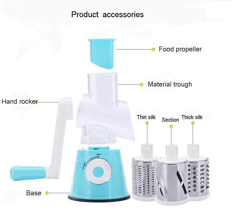 Mascot Multifunction Kitchen Tools 3in 1 Food Chopper Manual Slicer Cheese Shredder Onion Vegetable Cutter Rotary Grater