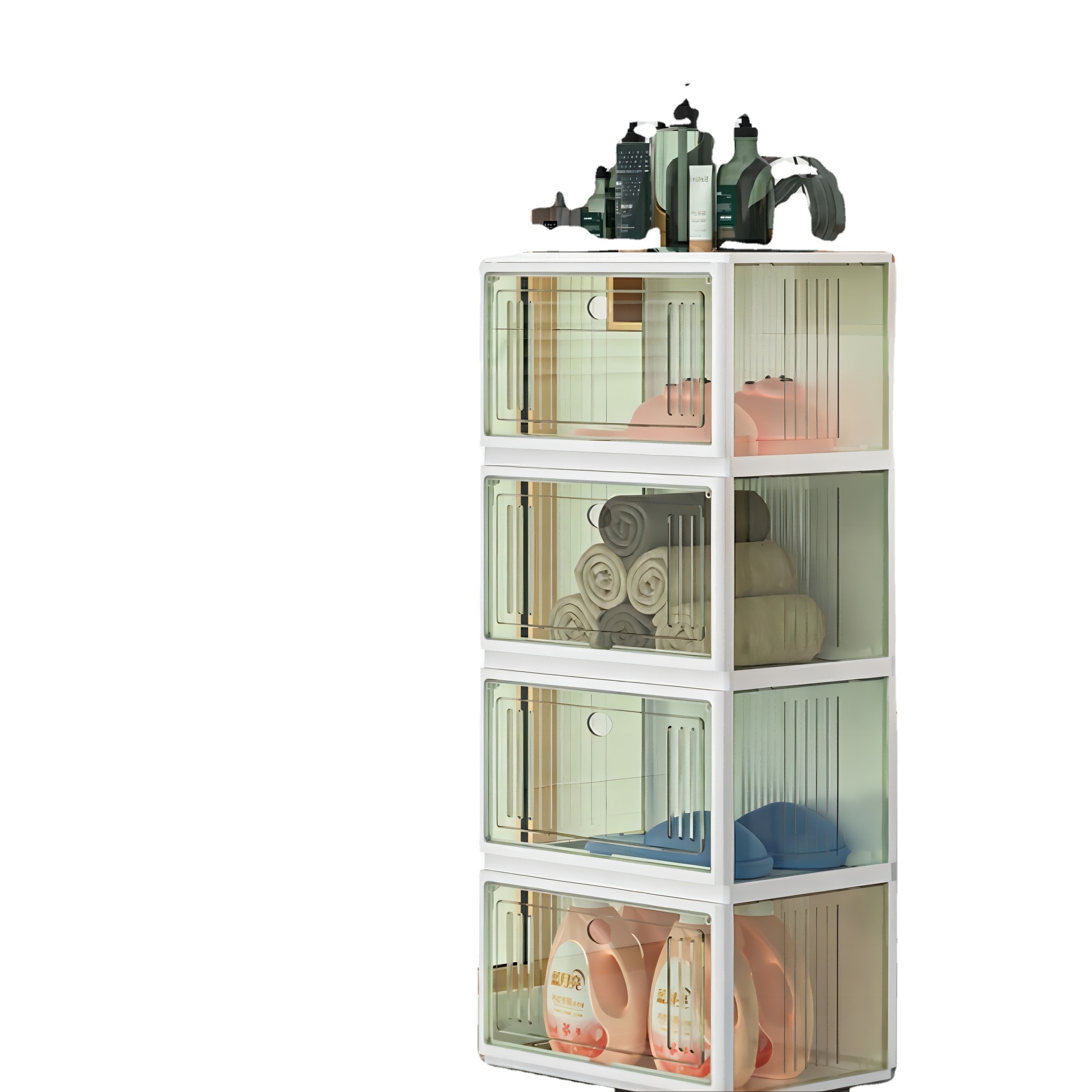 Mascot Multi Layers Shoe Showing Rack Folding Transparent Boxes Storage Shelf for Cloakroom Composable Cabinet