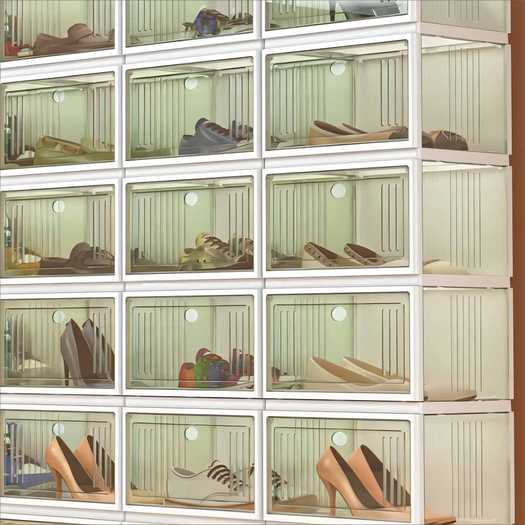 Mascot Multi Layers Shoe Showing Rack Folding Transparent Boxes Storage Shelf for Cloakroom Composable Cabinet