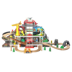 Hot sale 79 PCS Wooden mine track set Wooden mine train track toys Electric Wooden multi-layer transportation rail toy for kids