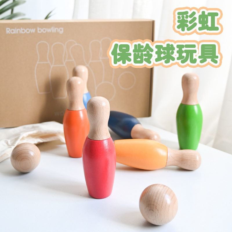 Backyard Lawn Bowling Game Wooden Pins Carrying Bag Hey Play Indoor Outdoor Balls and Mesh Family Fun toys for Kids and Adults