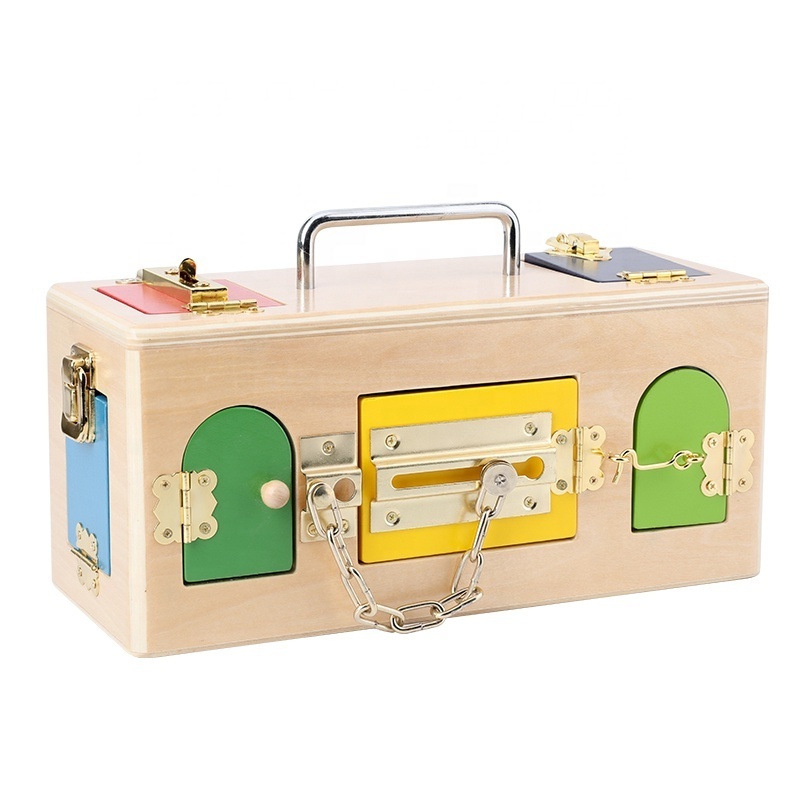 2024 Montessori educational children's wooden lock and bolt activity box children's learning toys Kids Wooden Toys