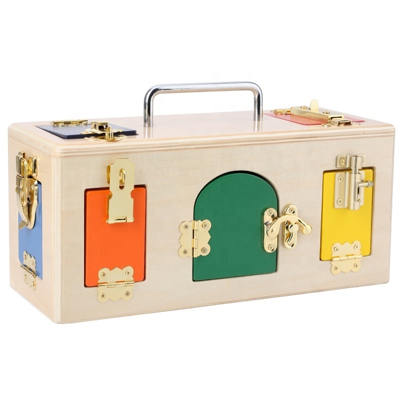 2024 Montessori educational children's wooden lock and bolt activity box children's learning toys Kids Wooden Toys