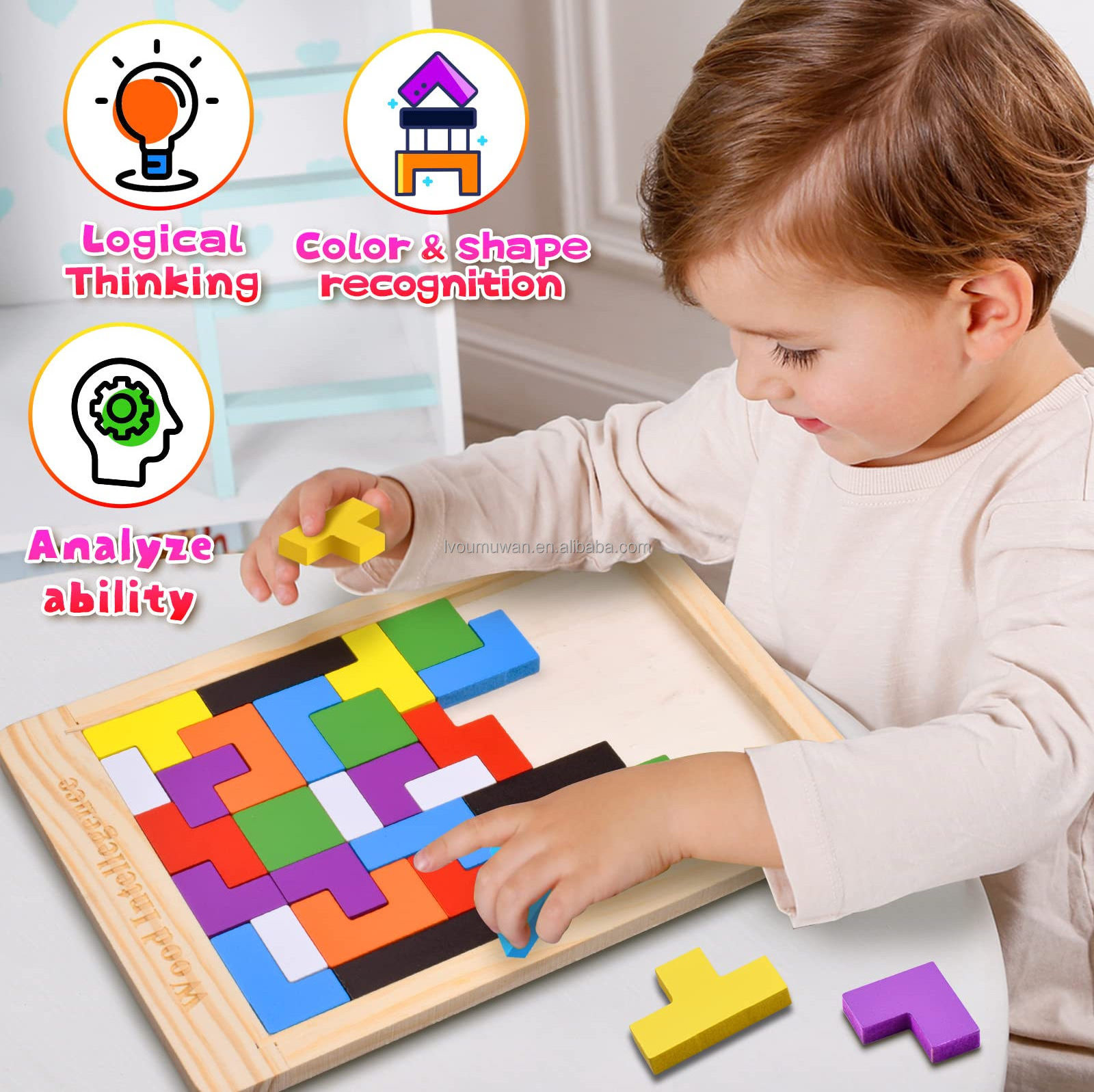 LVOU Early education puzzle Stacking Russian Wooden Montessori Alphabet Toddler Gift Educational Toys Letters Building Blocks